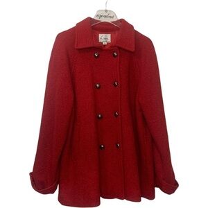 Linea By Louis Dell’ Olia Red Boucle Double Breasted Wool Rayon Pea Coat